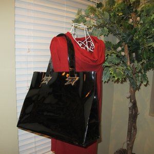 Thierry Mugler Black Faux Patent Leather Tote NWOT